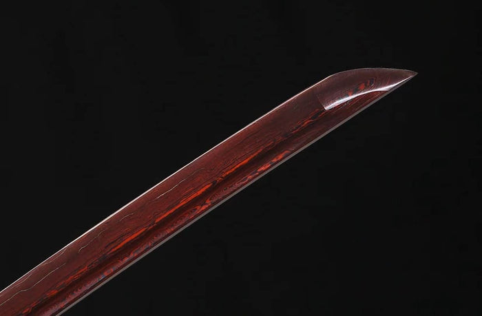 Samurai Sword Battle Ready,Hand Forged Damascus Blade Red Scabbard