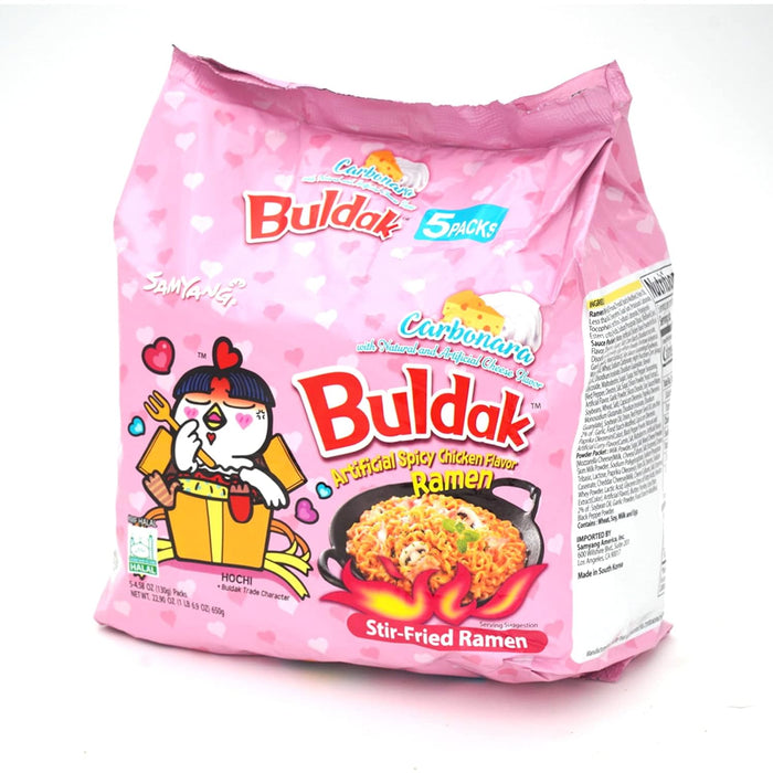 7 available flavor variants spanning mild-cheesy to extreme heat (original, cheese, carbonara, cream carbonara, quattro cheese, 2x spicy, habanero lime)