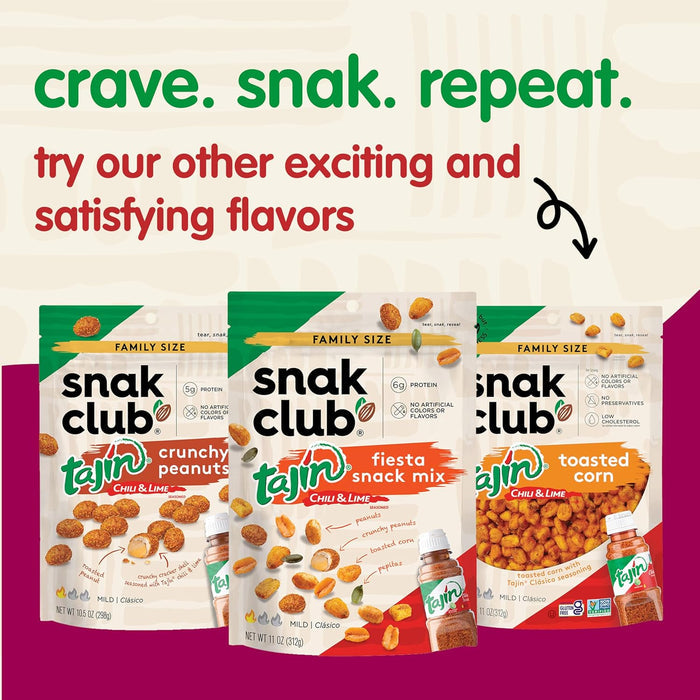 Snak Club Tajín Roasted Peanuts – Gluten-Free Protein Snack for Wellness Routines, No Artificial Flavors, 12 oz
