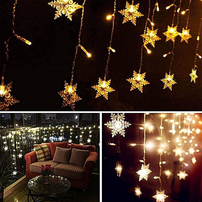 String Lights LED Snowflake Curtain – Cozy Housewarming Gift for Her, Warm White Twinkle Lights with 8 Modes