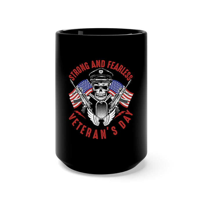 Strong and Fearless: 15oz Military Design Black Mug - Saluting Veterans on Their Special Day