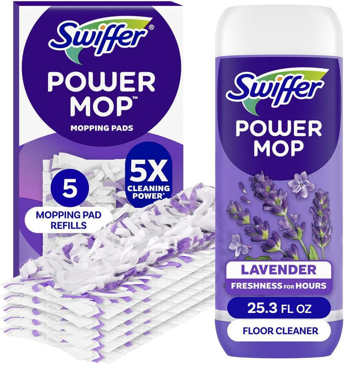 5 multi-surface mopping pad refills with 300+ built-in scrubbing strips per pad