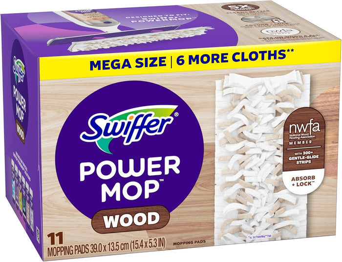 Swiffer PowerMop Wood Mop Pads – Gentle Floor Care for Hallway and Bedroom Finished Wood