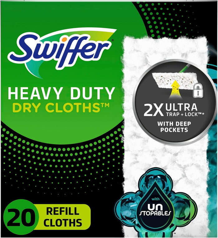 trap + lock fiber core that holds 2x more dirt, dust, and hair vs. standard swiffer dry cloth