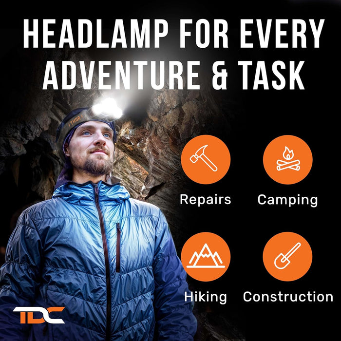 TDC Head Lamp Led Rechargeable - Thoughtful Gift for Campers, Hunters, and Tradesmen