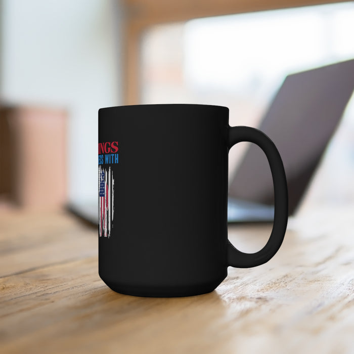 Uncompromising Defender: 15oz Black Military Design Mug - Faith, Family, Liberty, Flag, Country, Gun