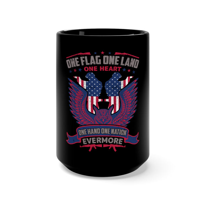 United We Stand: 15oz Military Design Black Mug - One Flag, One Land, One Heart, One Nation