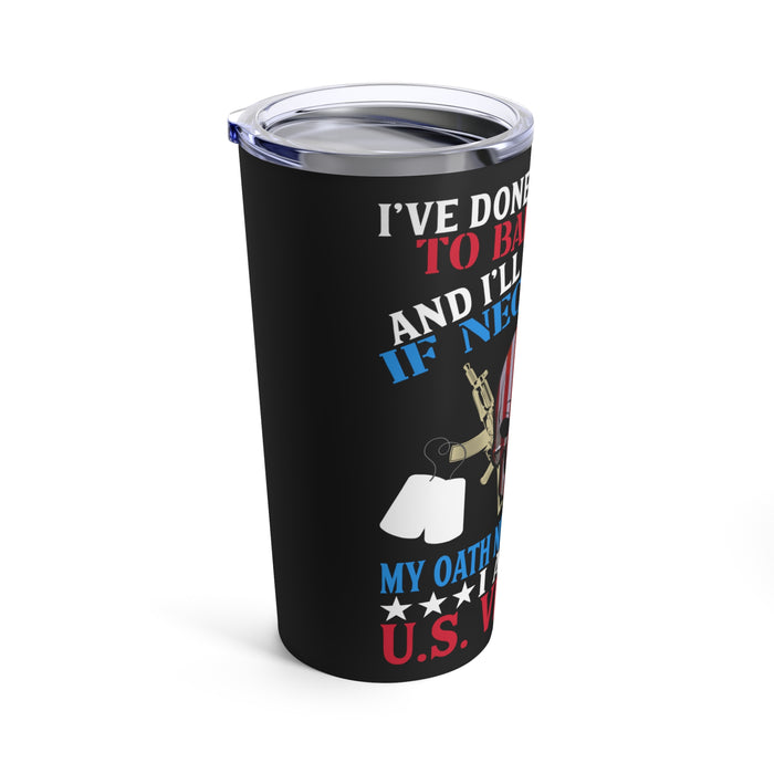 Unwavering Honor: 20oz Black Military Design Tumbler for Fearless U.S. Veterans