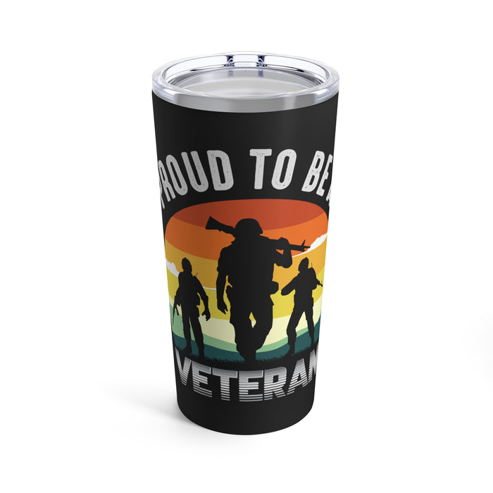 Unwavering Pride: 20oz Black Military Design Tumbler - Proud Veteran Emblem