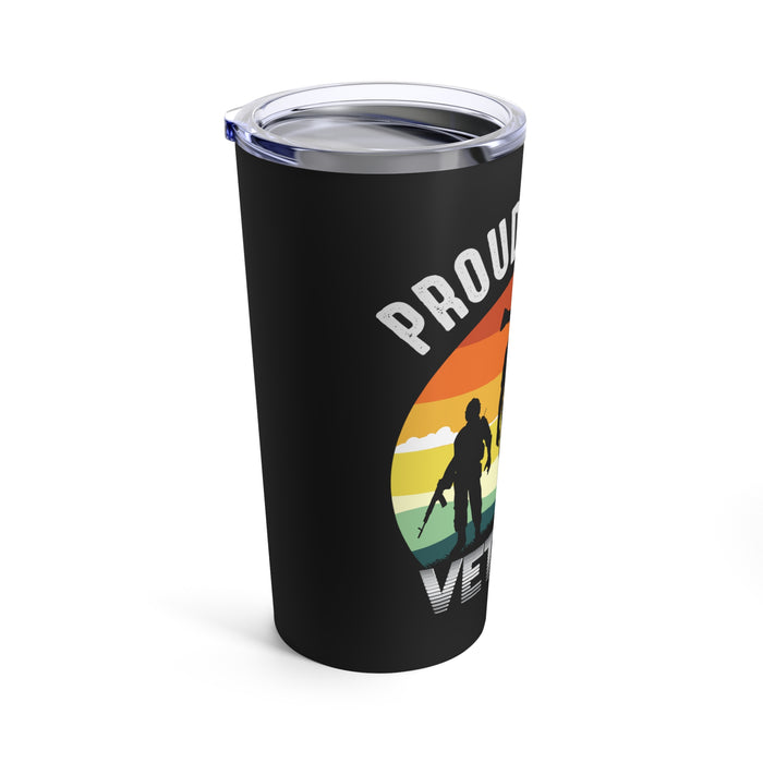 Unwavering Pride: 20oz Black Military Design Tumbler - Proud Veteran Emblem