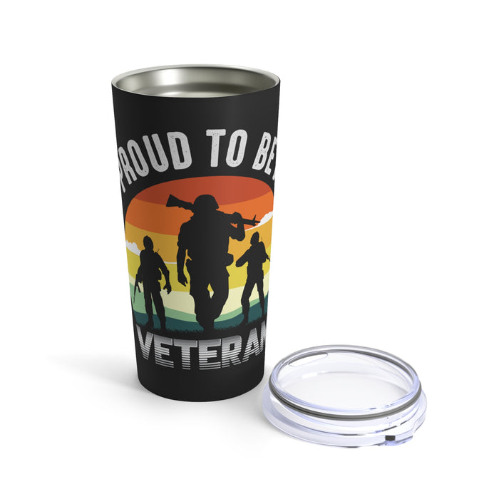Unwavering Pride: 20oz Black Military Design Tumbler - Proud Veteran Emblem