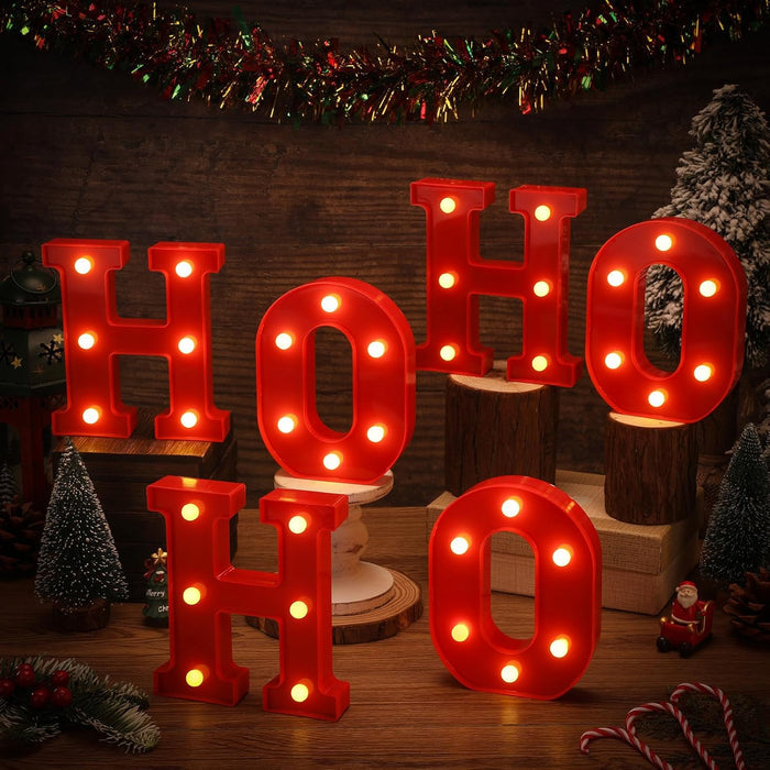 set of 6 individual led letters (3 h and 3 o in the hohoho version) in red
