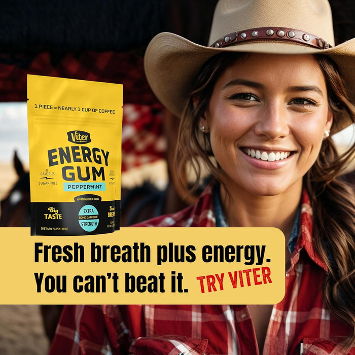 Viter Energy 60mg Caffeine Gum – Portable Focus Supplement for Students and Remote Workers, B-Vitamin Blend