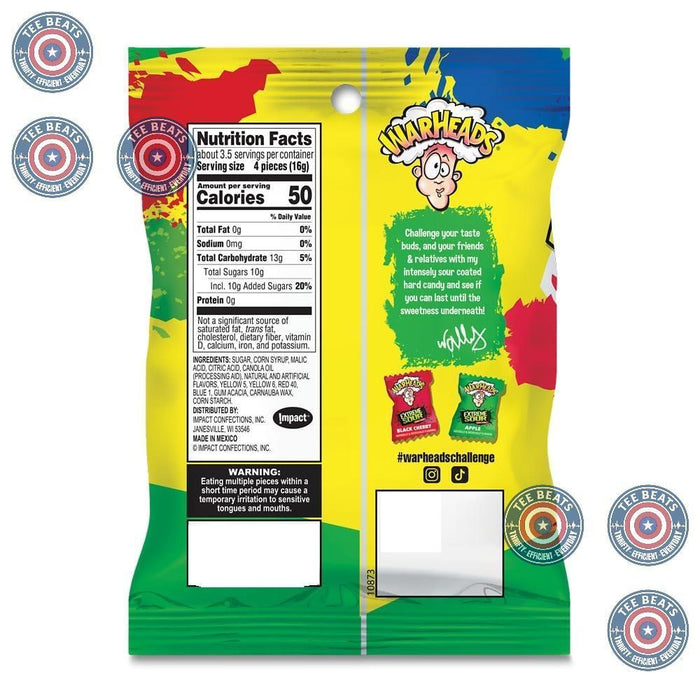WARHEADS Extreme Sour Hard Candy - Back to School Lunchbox Snack for Kids and Tweens - 3 Pack of 2 oz Bags