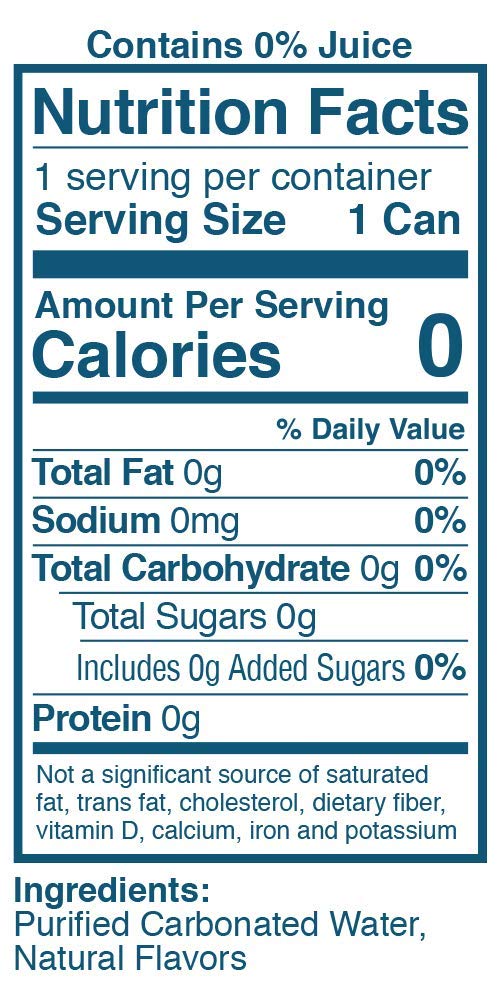 zero calories, zero sugar, zero sweeteners, zero sodium