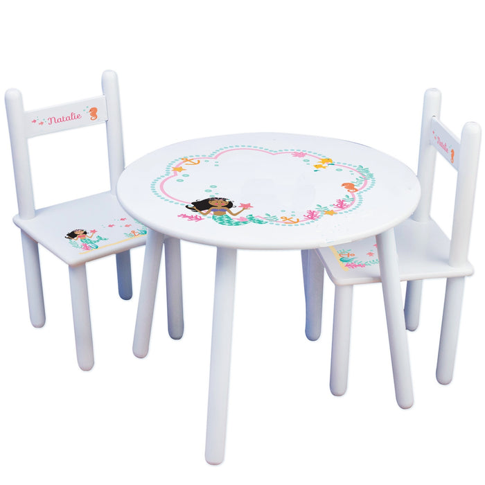 White Table Chair Set - Dark Skin/Hair Mermaid
