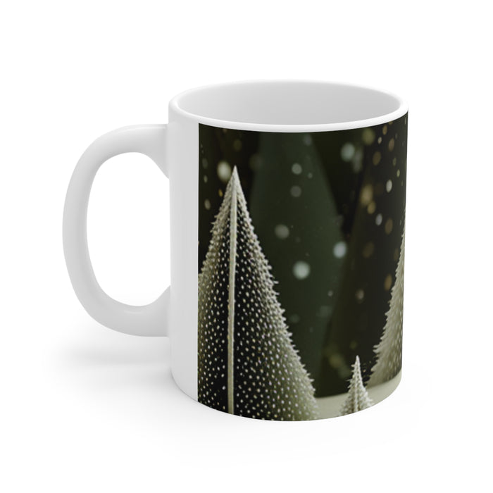 Winter Scene Green with White Trees Ceramic Mug 11oz AI Generated
