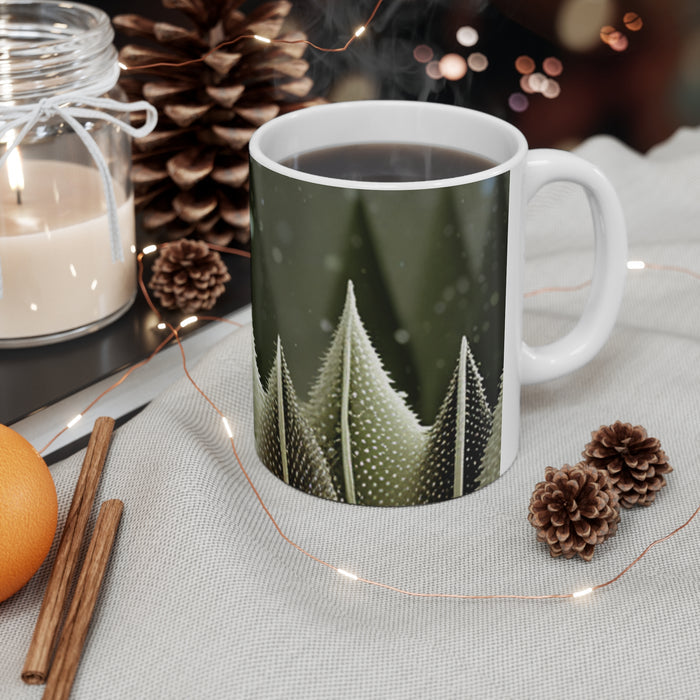 Winter Scene Green with White Trees Ceramic Mug 11oz AI Generated