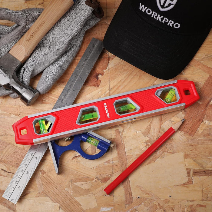 WORKPRO 12 Inch Magnetic Small Level - Multi-Pitch Torpedo Leveler for Faster Plumbing and Conduit Layouts