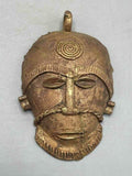 X-Large Heavy African Brass Bearded Mask Pendant - Ghana