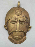 X-Large Heavy African Brass Bearded Mask Pendant - Ghana