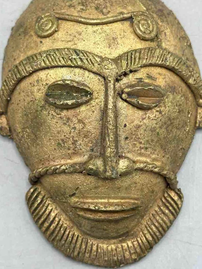 X-Large Heavy African Brass Bearded Mask Pendant - Ghana - view 2