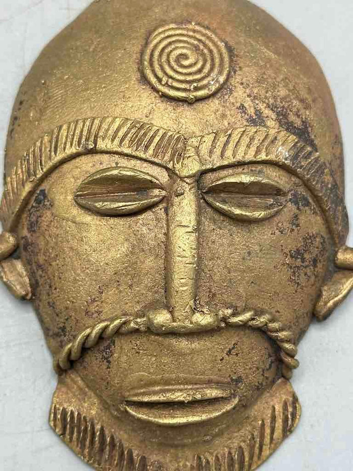 X-Large Heavy African Brass Bearded Mask Pendant - Ghana - view 2