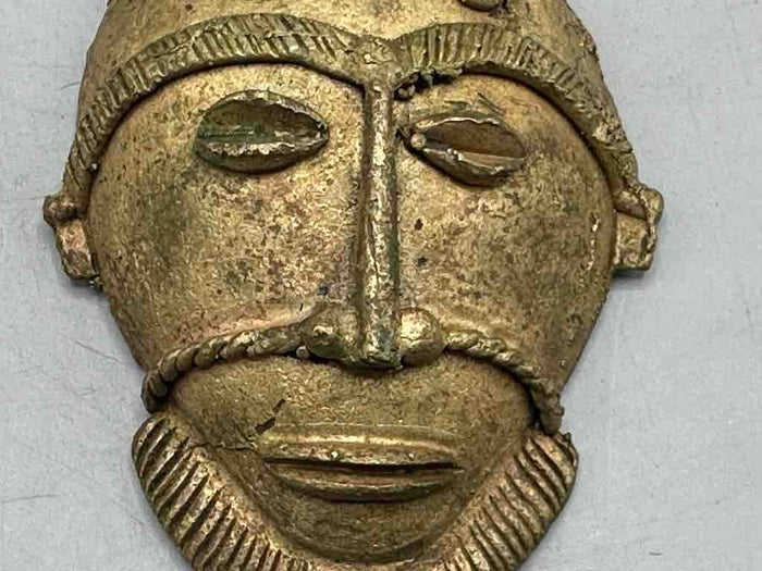 X-Large Heavy African Brass Bearded Mask Pendant - Ghana - view 3