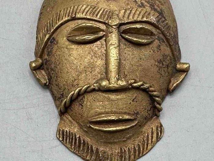 X-Large Heavy African Brass Bearded Mask Pendant - Ghana - view 3