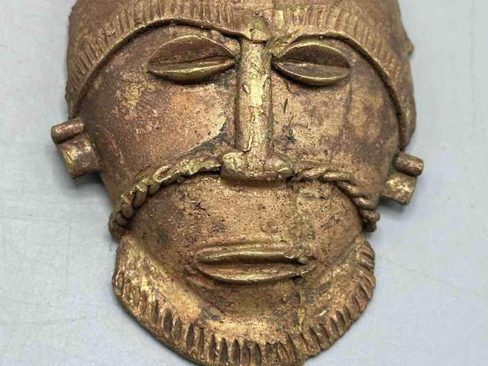 X-Large Heavy African Brass Bearded Mask Pendant - Ghana - view 3