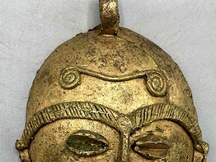 X-Large Heavy African Brass Bearded Mask Pendant - Ghana - view 4