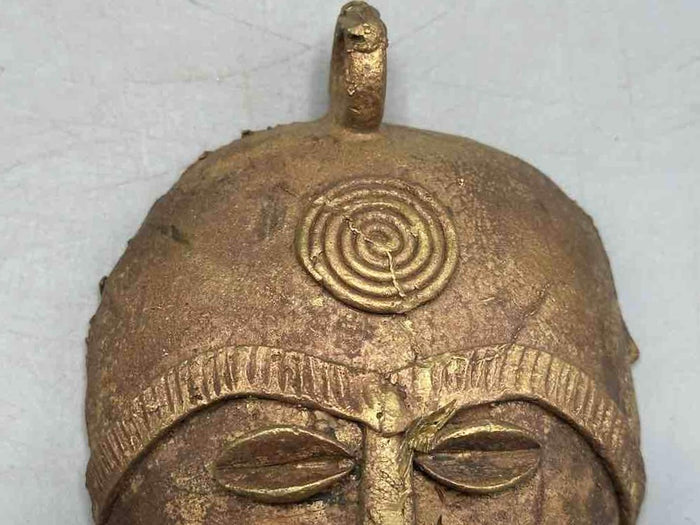 X-Large Heavy African Brass Bearded Mask Pendant - Ghana - view 4