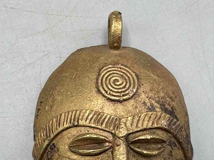 X-Large Heavy African Brass Bearded Mask Pendant - Ghana - view 4