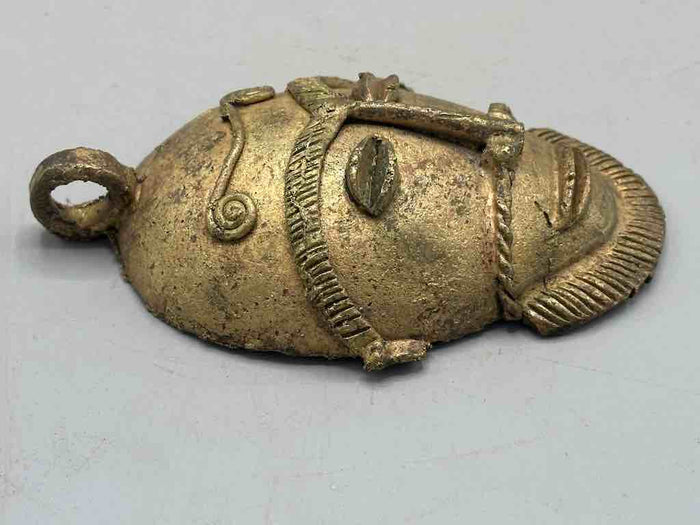 X-Large Heavy African Brass Bearded Mask Pendant - Ghana - view 5