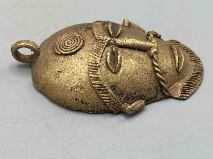 X-Large Heavy African Brass Bearded Mask Pendant - Ghana - view 5