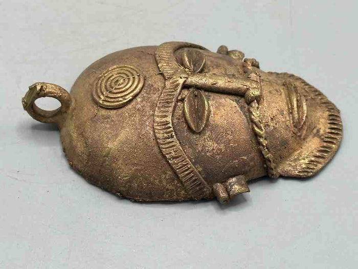 X-Large Heavy African Brass Bearded Mask Pendant - Ghana - view 5