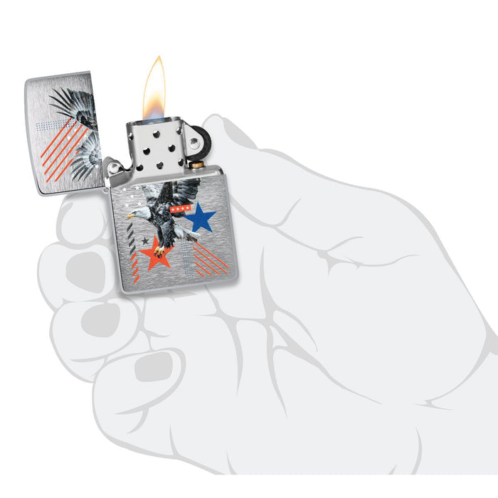 Zippo Lighter: Abstract Americana Design - Brushed Chrome 46820