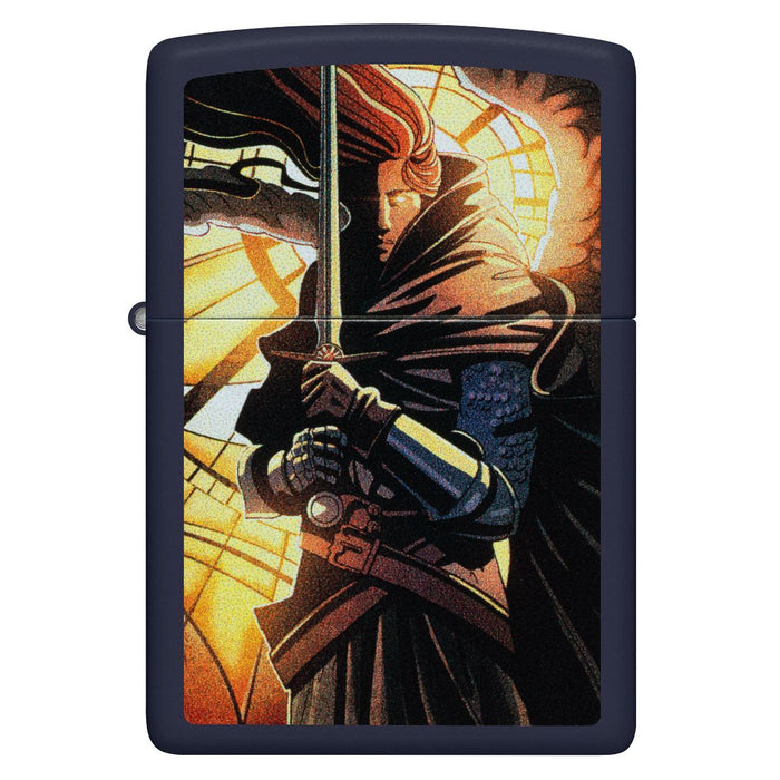 Zippo Lighter: Abstract Medieval Knight - Navy Matte 46833
