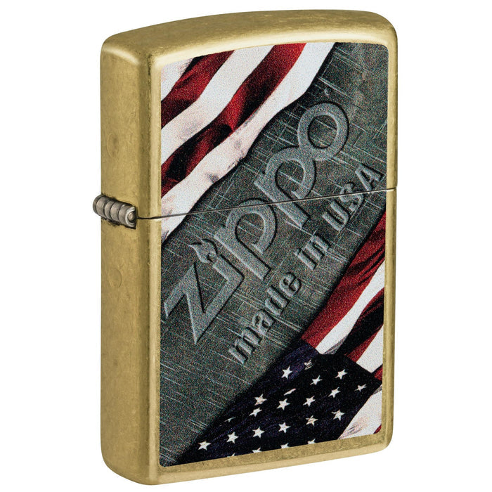 Zippo Lighter: American Flag and Metal - Street Brass 81727