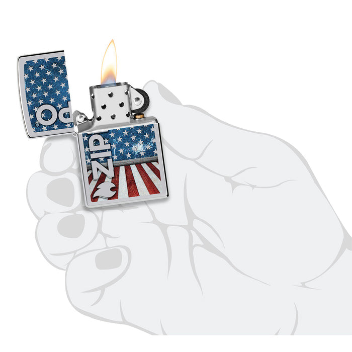 Zippo Lighter: American Flag with Zippo Logo - High Polish Chrome 47012