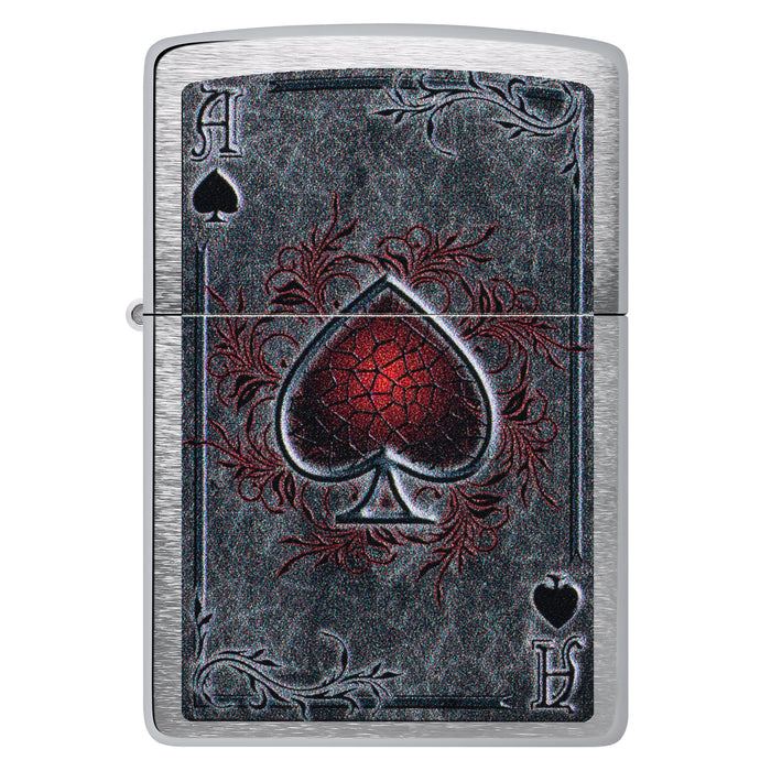 Zippo Lighter: Antiqued Ace Design - Brushed Chrome 47185