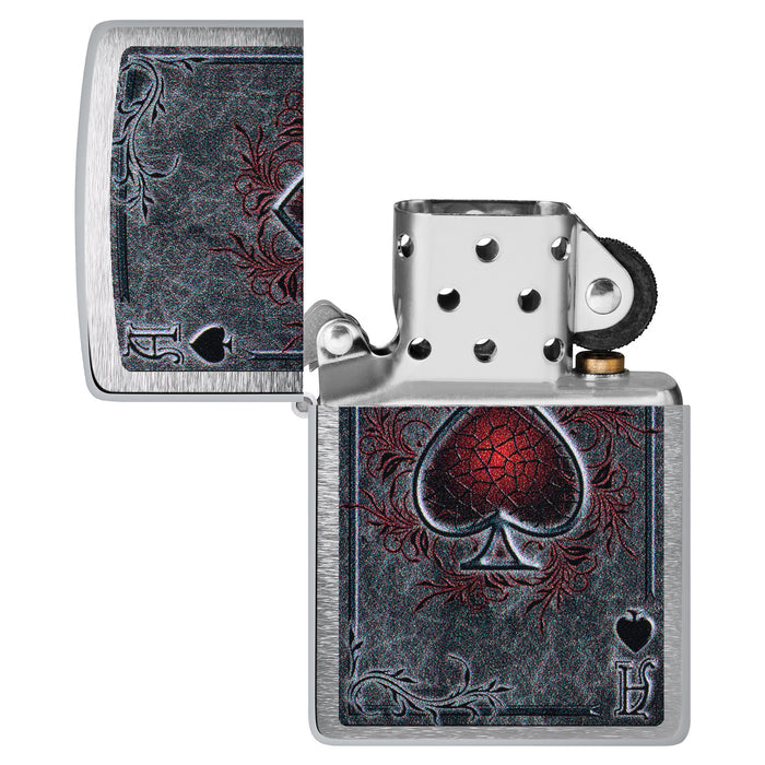 Zippo Lighter: Antiqued Ace Design - Brushed Chrome 47185