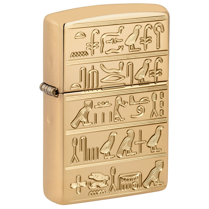 Zippo Lighter: Armor Deep Carved Egyptian Hieroglyphics - High Polish Brass 47050