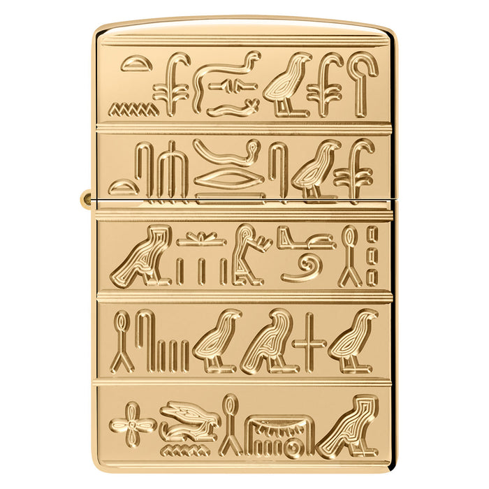 Zippo Lighter: Armor Deep Carved Egyptian Hieroglyphics - High Polish Brass 47050