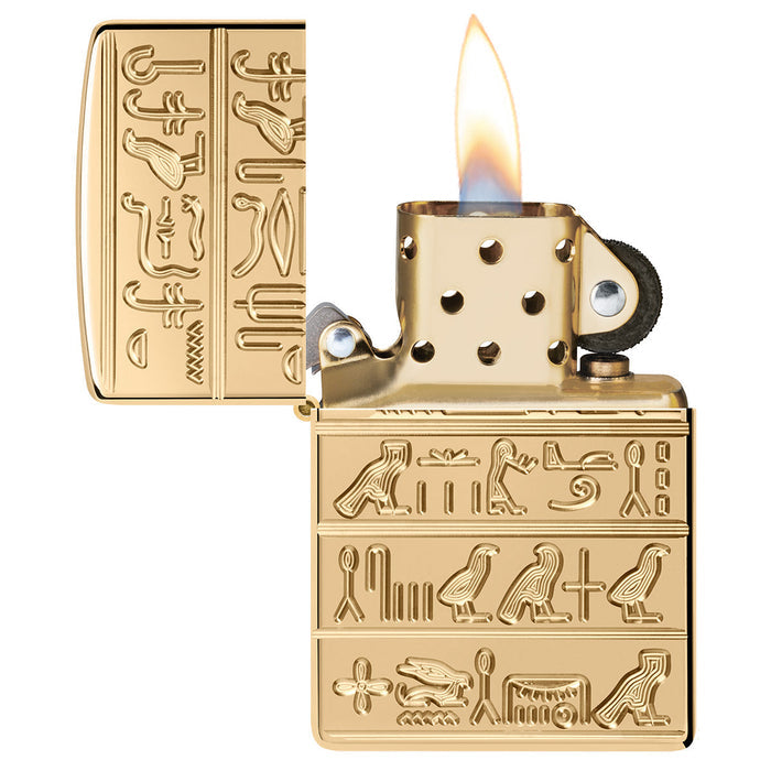 Zippo Lighter: Armor Deep Carved Egyptian Hieroglyphics - High Polish Brass 47050