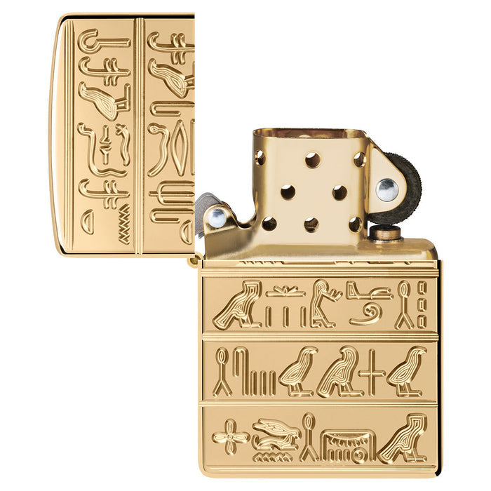 Zippo Lighter: Armor Deep Carved Egyptian Hieroglyphics - High Polish Brass 47050