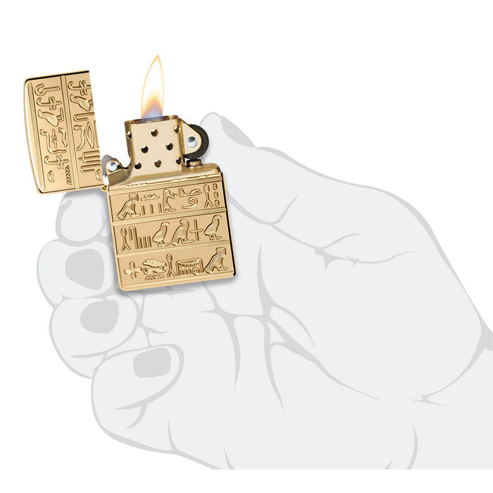 Zippo Lighter: Armor Deep Carved Egyptian Hieroglyphics - High Polish Brass 47050