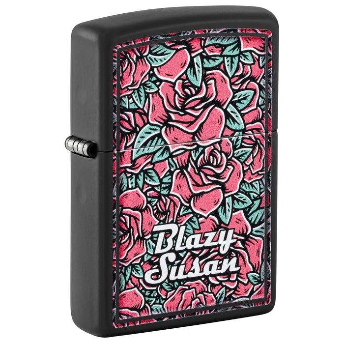 Zippo Lighter: Blazy Susan Roses Design - Black Matte 47192