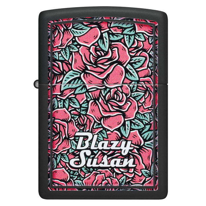 Zippo Lighter: Blazy Susan Roses Design - Black Matte 47192