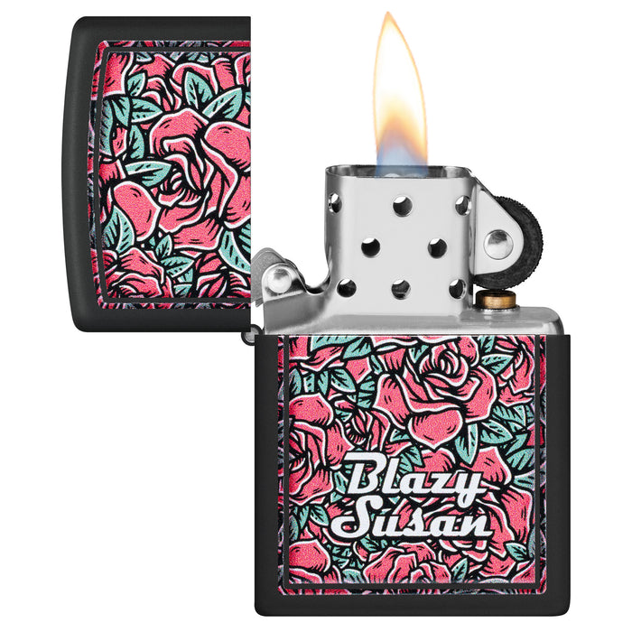 Zippo Lighter: Blazy Susan Roses Design - Black Matte 47192